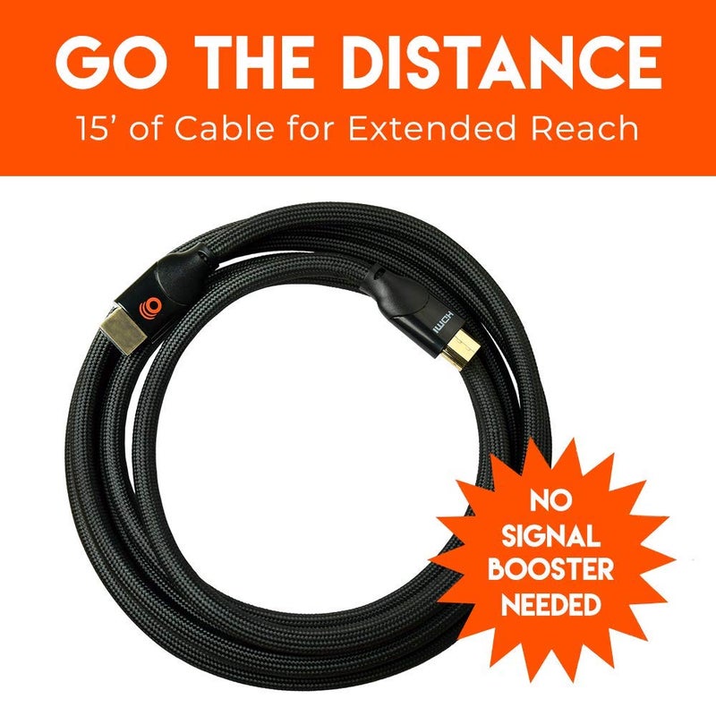 ECHOGEAR Long 15ft Braided HDMI 2.0 Cable - 4k & HDR Compatible - Gold Plated Connections Support 4k at 60fps Refresh Rate & 18gbps Bandwidth - Image 4